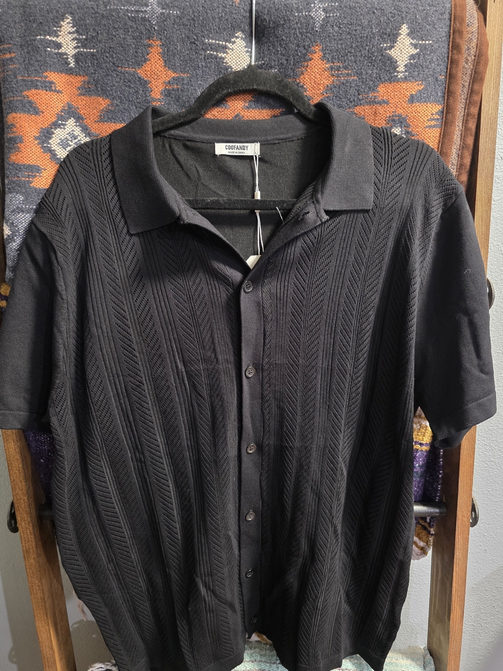 COOFANDY Men's Black Short-Sleeve Button Down Polo Shirt